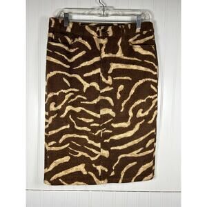 LRL Ralph Lauren Brown Animal Print Denim Jean Skirt Womens Straight Pencil Sz 8
